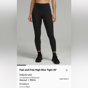 Lululemon Fast and Free High Rise Tight “25